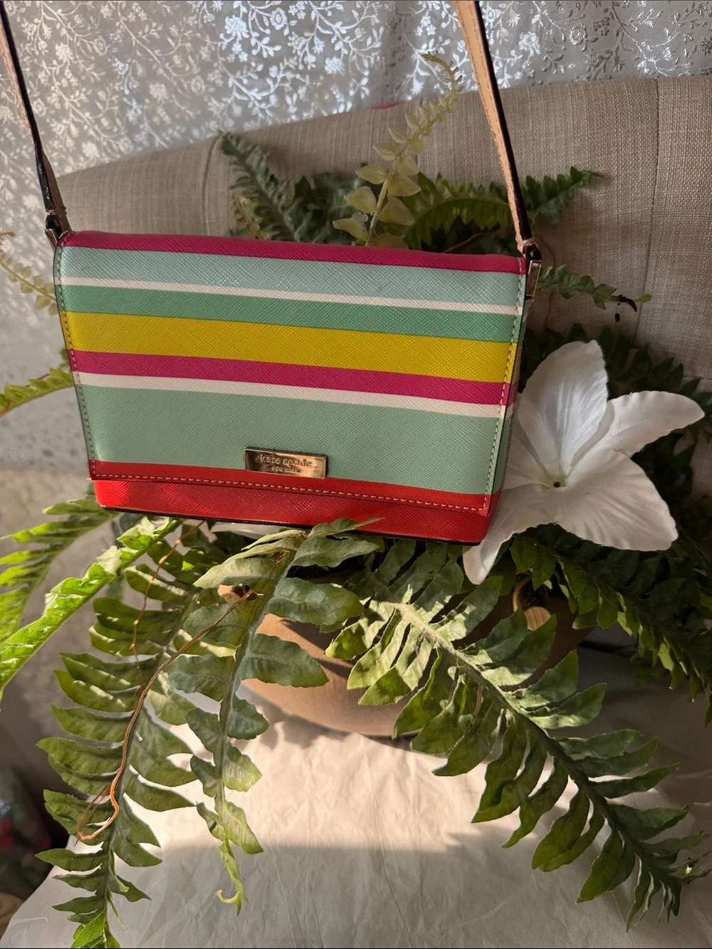 kate spade Striped Crossbody Bag - Mint, Yellow, Pink & Red